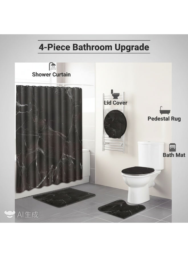 الأزرق جي دبليو 4 قطع ستارة دش مقاومة للماء وغطاء غطاء المرحاض غطاء المرحاض سجادة حمام مانعة للانزلاق إكسسوارات ديكور الحمام - Image 5