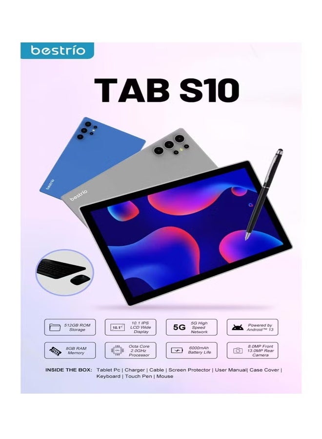 BESTRIO Tab S10 Tablet PC – 10.1" HD Display, Octa-Core Processor, 5G Connectivity, 6GB RAM, 128GB Storage, Android 13, Dual SIM – Includes Keyboard, Mouse, Stylus & Case - Image 2