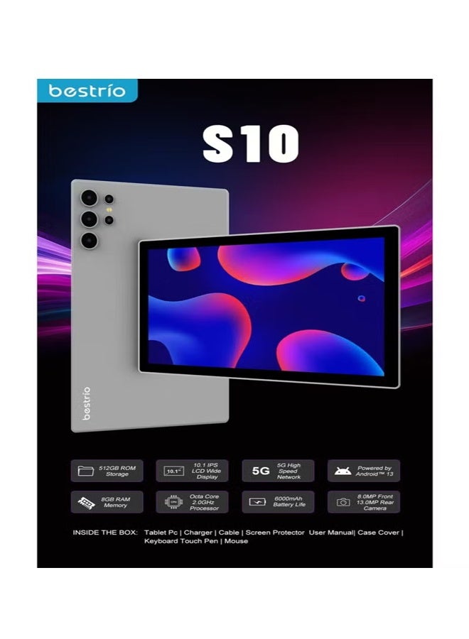 BESTRIO Tab S10 Tablet PC – 10.1" HD Display, Octa-Core Processor, 5G Connectivity, 6GB RAM, 128GB Storage, Android 13, Dual SIM – Includes Keyboard, Mouse, Stylus & Case - Image 3