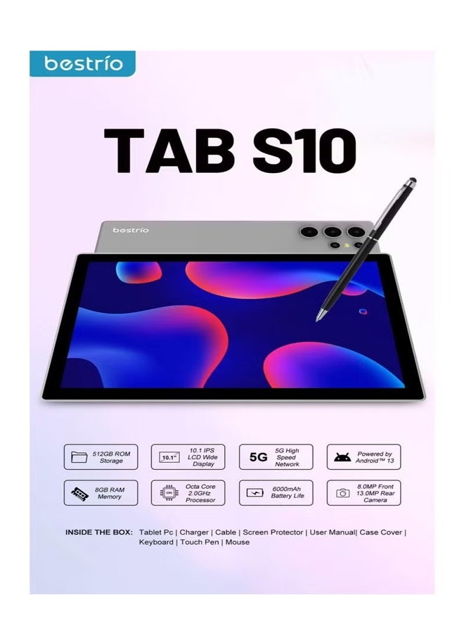 BESTRIO Tab S10 Tablet PC – 10.1" HD Display, Octa-Core Processor, 5G Connectivity, 6GB RAM, 128GB Storage, Android 13, Dual SIM – Includes Keyboard, Mouse, Stylus & Case - Image 4