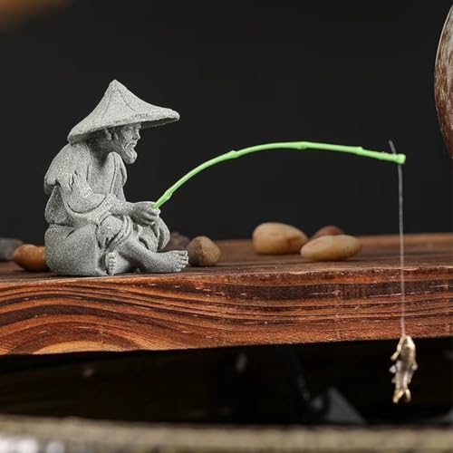 livelyfish Mini Fisherman Statue Asian Zen Decoration Sitting Fishing Figurines Sandstone Vintage Ornament for Aquarium Fish Tank Pot Garden Home Japanese Decor (C2) - Image 2