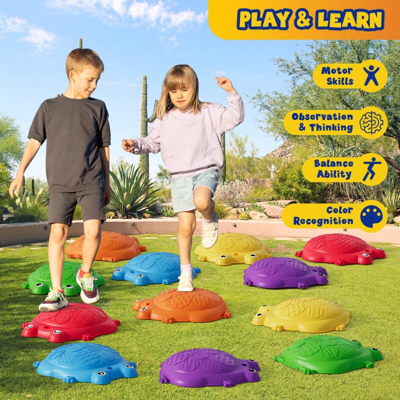 HYES Stepping Stones for Kids, 12PCS Non-Slip Balance Steps Stones for Toddler 1-3, Obstacle Courses Sensory Toys, Coordination Game Gift for Boys Girls Indoor Outdoor Play Ages 3-5 - Image 4