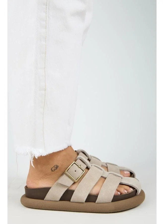 Manijero  Brancova Women's Genuine Leather Buckle Strap Sabo Beige Slippers. for Women | Best Price UAE