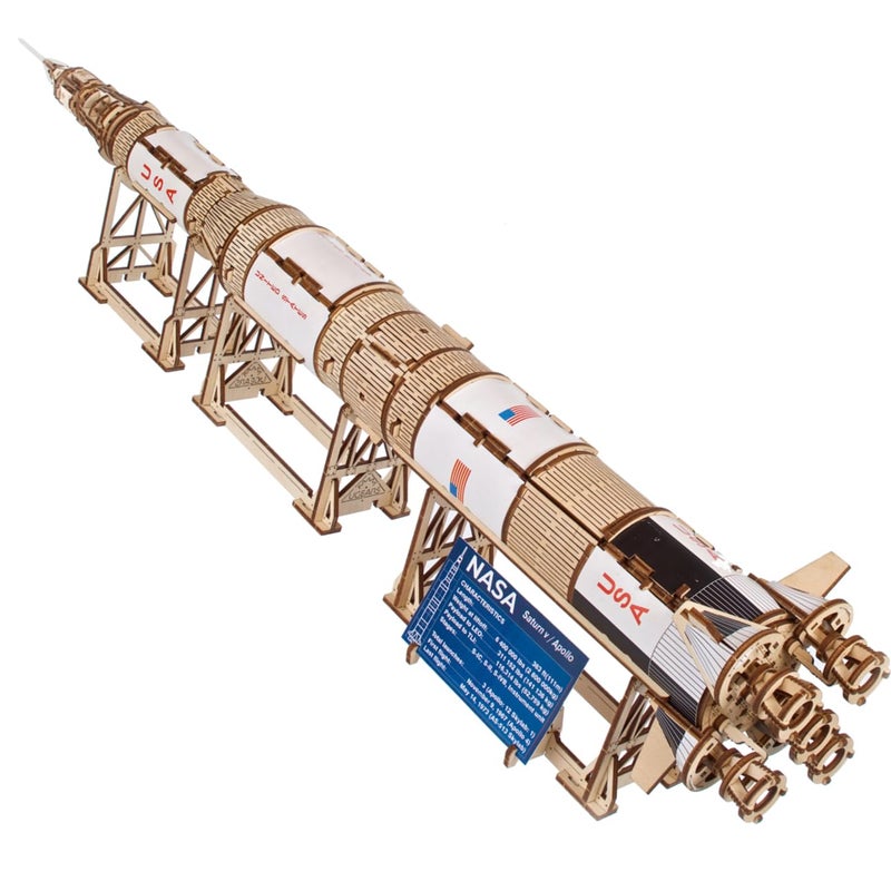 UGEARS مجموعة نموذج صاروخ UGEARS NASA Saturn V - نماذج سفن الفضاء للبالغين - ألغاز بناء مكوك الفضاء الخشبي ثلاثي الأبعاد - لغز خشبي ثلاثي الأبعاد لصاروخ الفضاء - Image 1