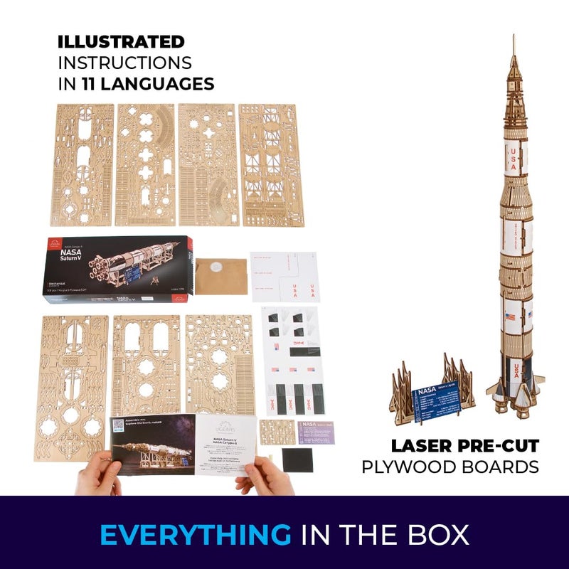 UGEARS مجموعة نموذج صاروخ UGEARS NASA Saturn V - نماذج سفن الفضاء للبالغين - ألغاز بناء مكوك الفضاء الخشبي ثلاثي الأبعاد - لغز خشبي ثلاثي الأبعاد لصاروخ الفضاء - Image 5