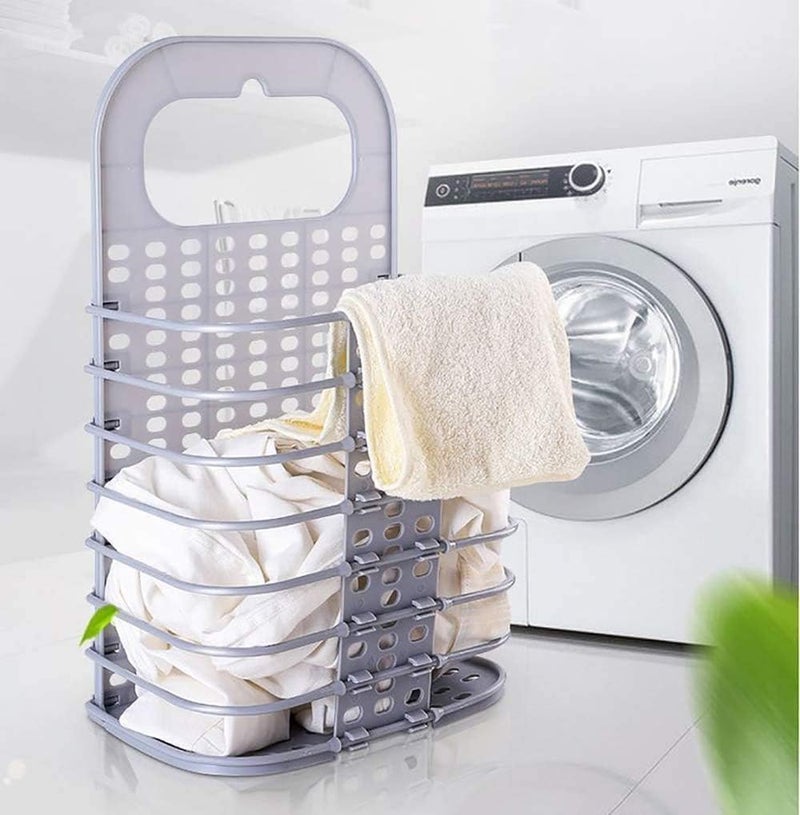 XIBO Grey Plastic Wall Mounted Laundry Hamper for Dirty Clothes Storage Basket Hanging Toiletry Organizer Basket Bin for Cloths Food Newspaper Books Umbrella Toys Pack of 1 - Image 3