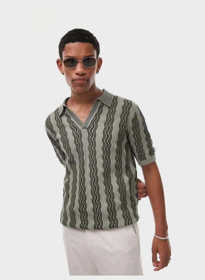 TOPMAN Stripe Print Polo