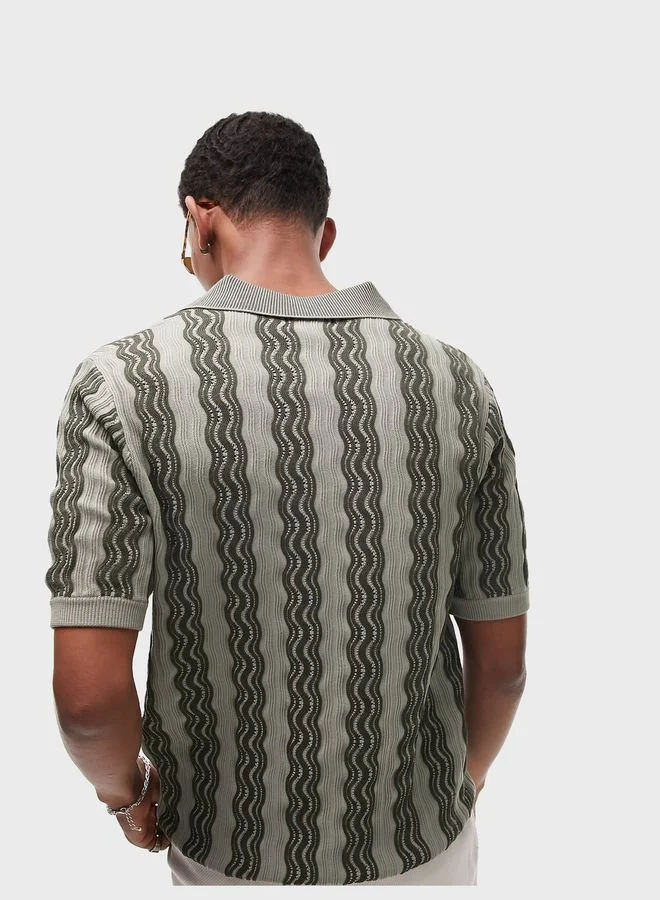 TOPMAN Stripe Print Polo