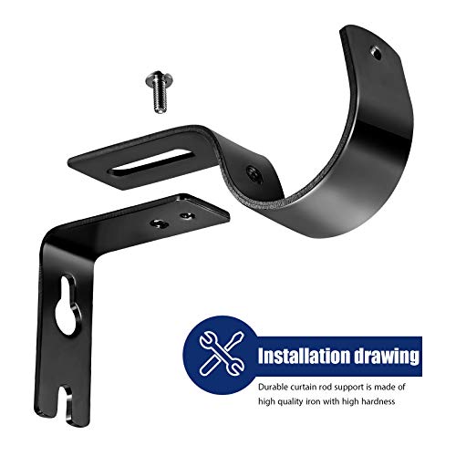 Frienda 6 Pcs Curtain Rod Brackets Adjustable Holder Wall for 1 Inch Diameter Curtain Rod General Bracket Hooks with Screws (Black) - Image 5