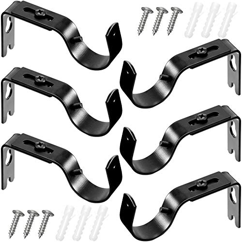Frienda 6 Pcs Curtain Rod Brackets Adjustable Holder Wall for 1 Inch Diameter Curtain Rod General Bracket Hooks with Screws (Black) - Image 2