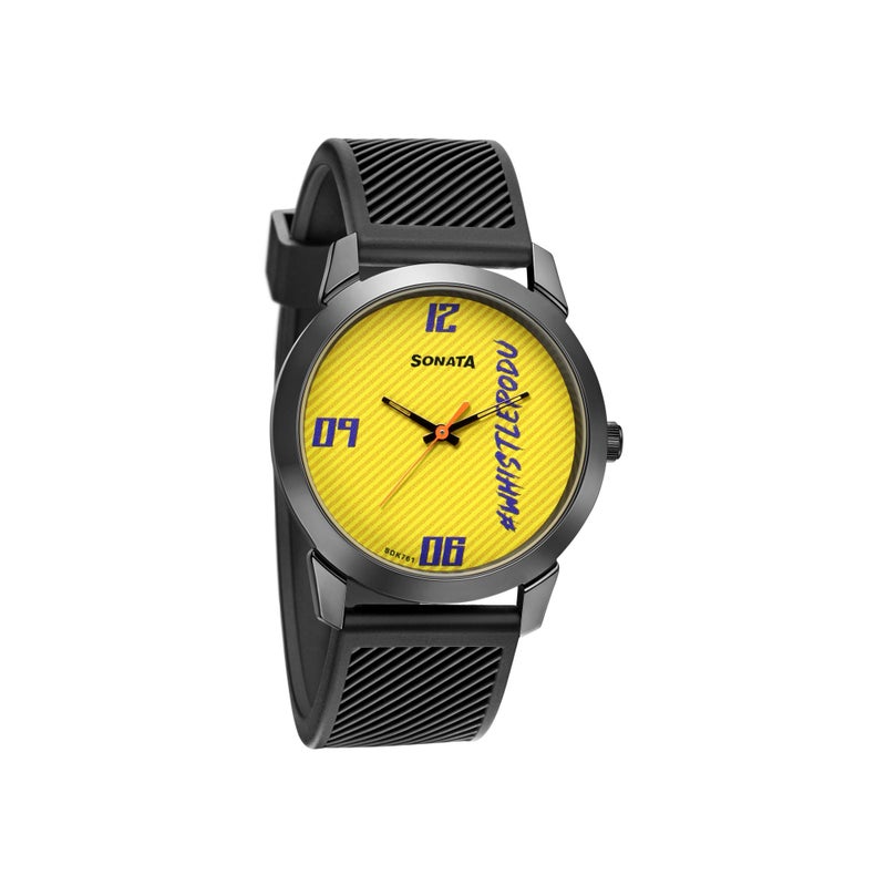 Sonata Watch for Men, Automatic Movement, Analog Display, Black Thermoplastic Polyurethane Strap-77107NP01