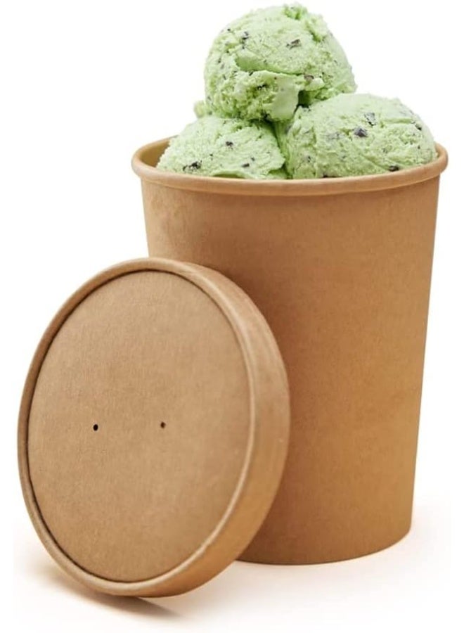 ecoway Paper Disposable Cups 32 Oz - Pack Of 25 Ice Cream Cup With Lid Eco-Friendly Desert Bowls Hot Or Cold Food Cups, Tea Cup, Coffee Cup Biodegradable Party Supplies, Yogurt Take Outs, Brown - Image 2