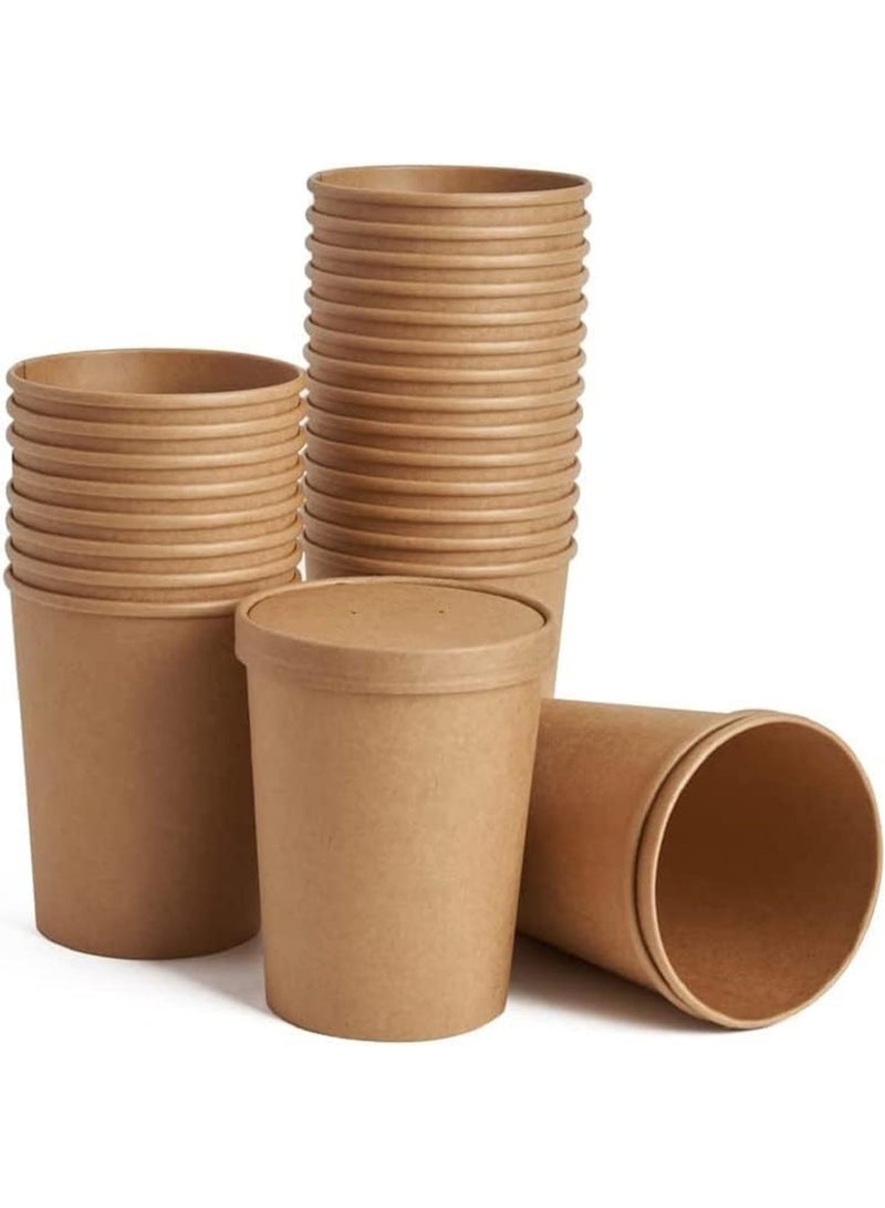 ecoway Paper Disposable Cups 32 Oz - Pack Of 25 Ice Cream Cup With Lid Eco-Friendly Desert Bowls Hot Or Cold Food Cups, Tea Cup, Coffee Cup Biodegradable Party Supplies, Yogurt Take Outs, Brown - Image 3
