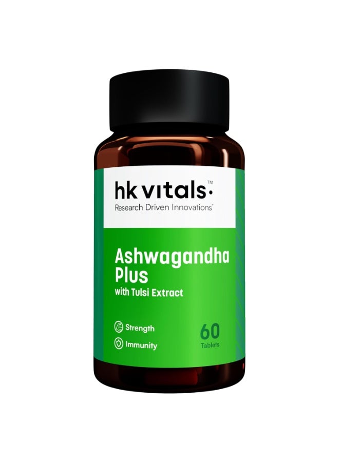 hk vitals Ashwagandha Plus with Tulsi Extract 500mg (60 Tablets) | Improves Muscles Strength | Energy and Immunity Booster - Image 1