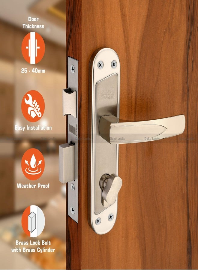 DUKElocks طقم قفل باب ديوك مورتيس 1001 SS CY للأبواب الرئيسية والمطابخ وغرف النوم والمكاتب والفنادق، جسم القفل من النحاس مع أسطوانة من النحاس، لون الفولاذ المقاوم للصدأ، 190 مم (8 بوصة). - Image 2