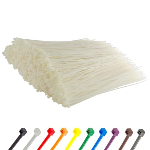 GTSE 8 Inch White/Clear Zip Ties, 1,000 Bulk Pack, 18lb Strength, UV Resistant Small Nylon Cable Ties, Self-Locking 8" Tie Wraps - Image 1