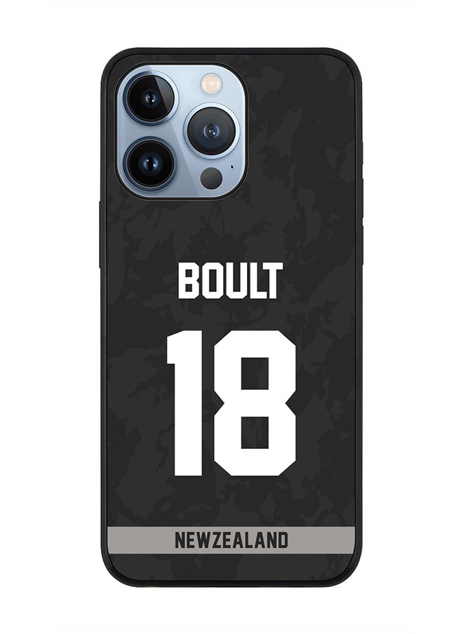 Rugged Black Edge Case iPhone 13 Pro, Slim fit Soft Case Flexible Rubber Edges Thin Cover - Player Name - Trent Boult, Jersey Number- 18