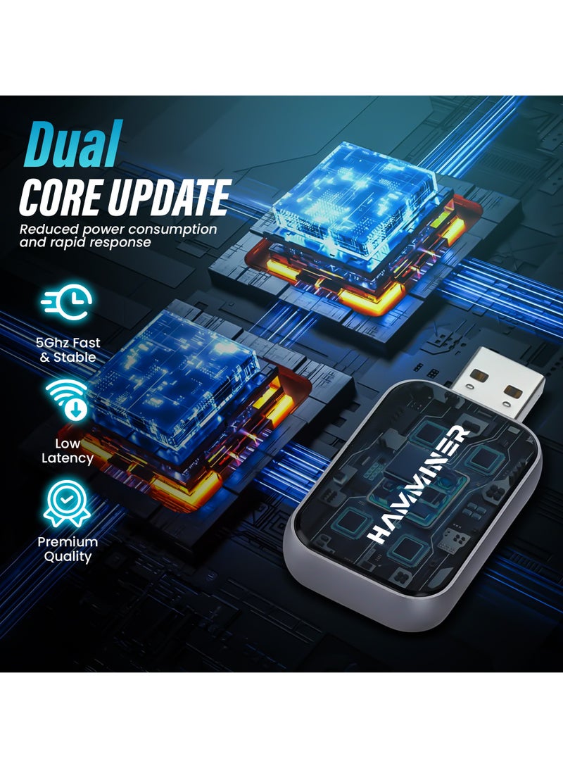 HAMMINER 2-in-1 Wireless CarPlay & Android Auto Adapter, Convert Wired to Wireless CarPlay Adapter, No Delay & Stable Control Mini Size Apple CarPlay Adapter With Converter USB-A To USB-C - Image 2