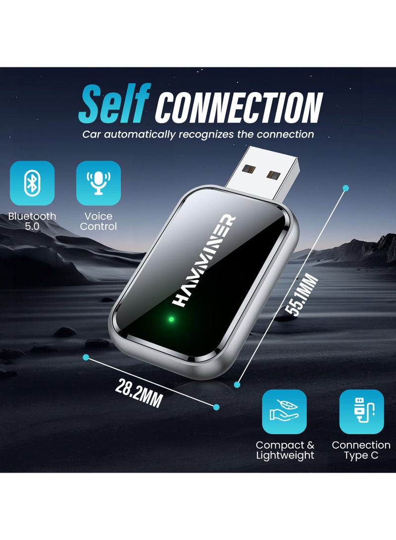 HAMMINER 2-in-1 Wireless CarPlay & Android Auto Adapter, Convert Wired to Wireless CarPlay Adapter, No Delay & Stable Control Mini Size Apple CarPlay Adapter With Converter USB-A To USB-C - Image 3