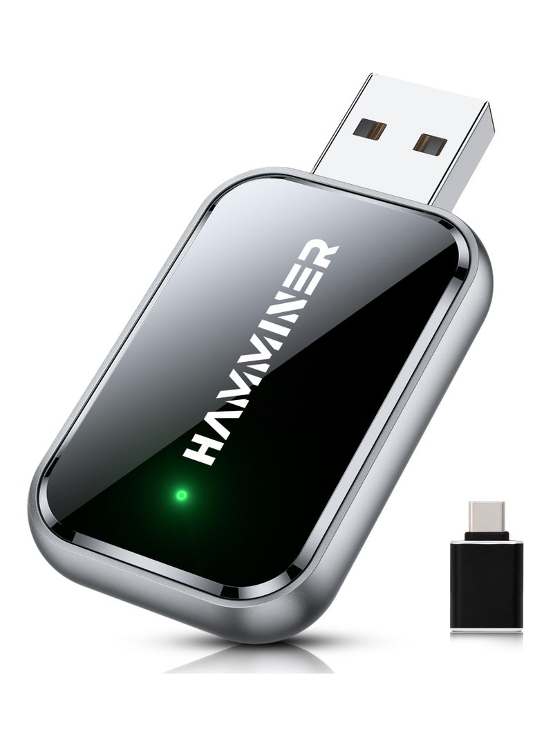 HAMMINER 2-in-1 Wireless CarPlay & Android Auto Adapter, Convert Wired to Wireless CarPlay Adapter, No Delay & Stable Control Mini Size Apple CarPlay Adapter With Converter USB-A To USB-C - Image 1