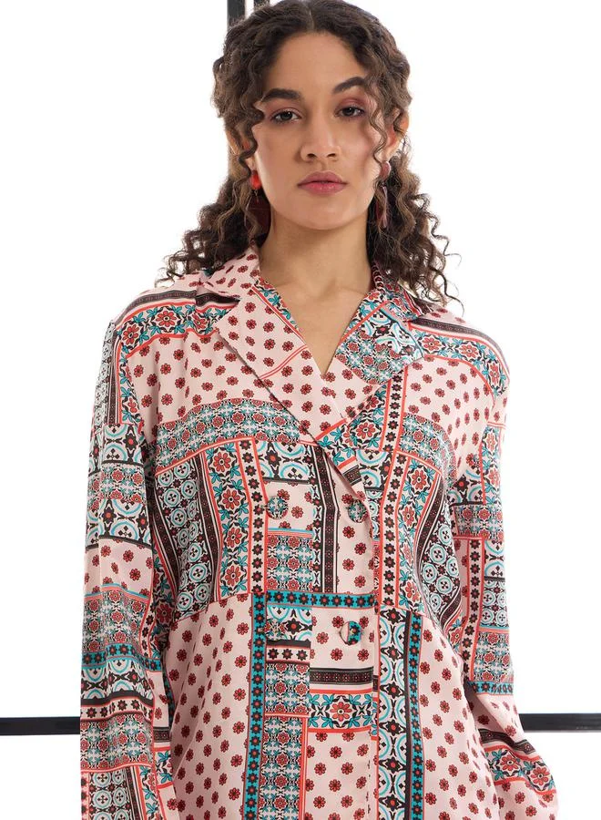ساسافراس Geometric Print Shirt & Straight Leg Pants Co-Ords by Styli