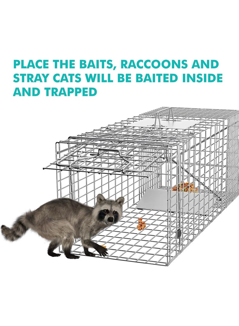MostNow Live Animal Cage Trap, Heavy Duty Folding Raccoon Traps, Humane Cat Trap for Stray Cats, Raccoons, Squirrel, Skunk, Mole, Groundhog, Armadillo, Rabbit - Image 2