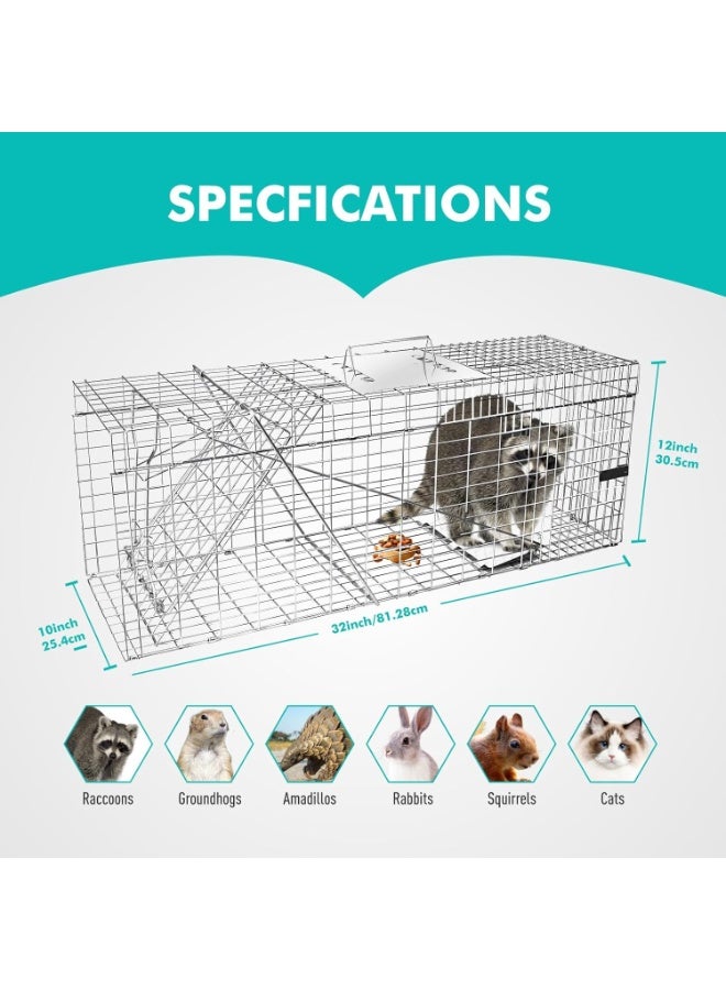 MostNow Live Animal Cage Trap, Heavy Duty Folding Raccoon Traps, Humane Cat Trap for Stray Cats, Raccoons, Squirrel, Skunk, Mole, Groundhog, Armadillo, Rabbit - Image 5
