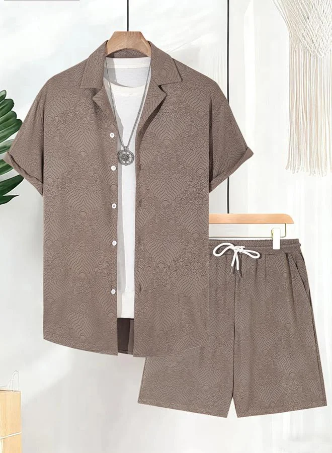 تايك تو Men Plus Size Jacquard Shirt and Shorts Co-ord Set