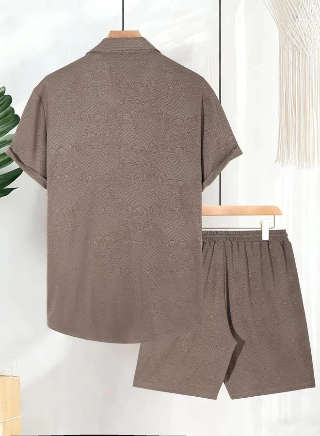 تايك تو Men Plus Size Jacquard Shirt and Shorts Co-ord Set