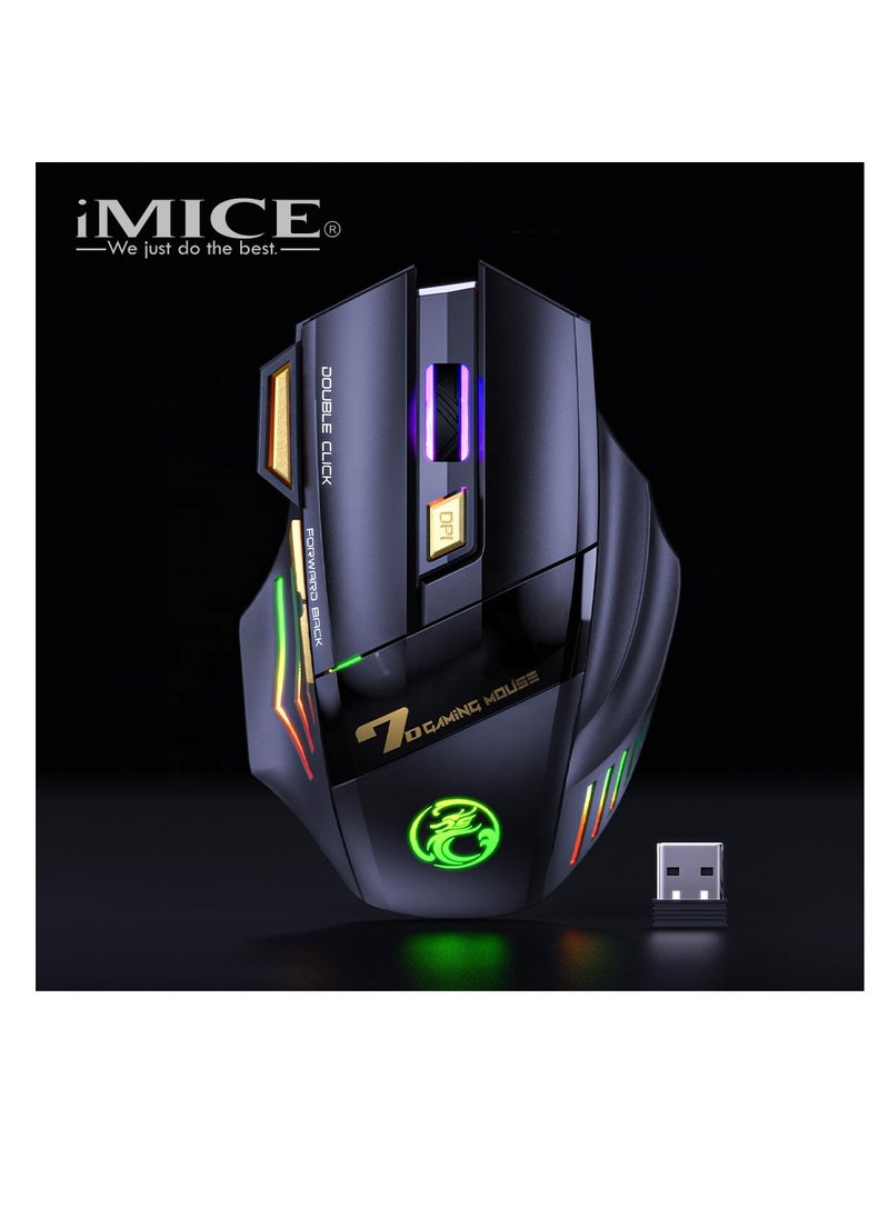 iMice - Gaming Mouse, 7 Buttons Rechargeable RGB Wireless gaming mice, Long Battery Life  Adjustable DPI Ergonomic Gaming Work Office  Mouse for Laptop, Desktop windows Mac - Image 1