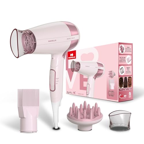 Havells Styling Hair Dryer | 3 Detachable Attachments | Diffuser, Quill-Style Comb & Aerofocus Nozzle | 3 Temperature/ 2 Speed Settings | Cool Shot | 2 Year Guarantee | HD5161 - Image 1