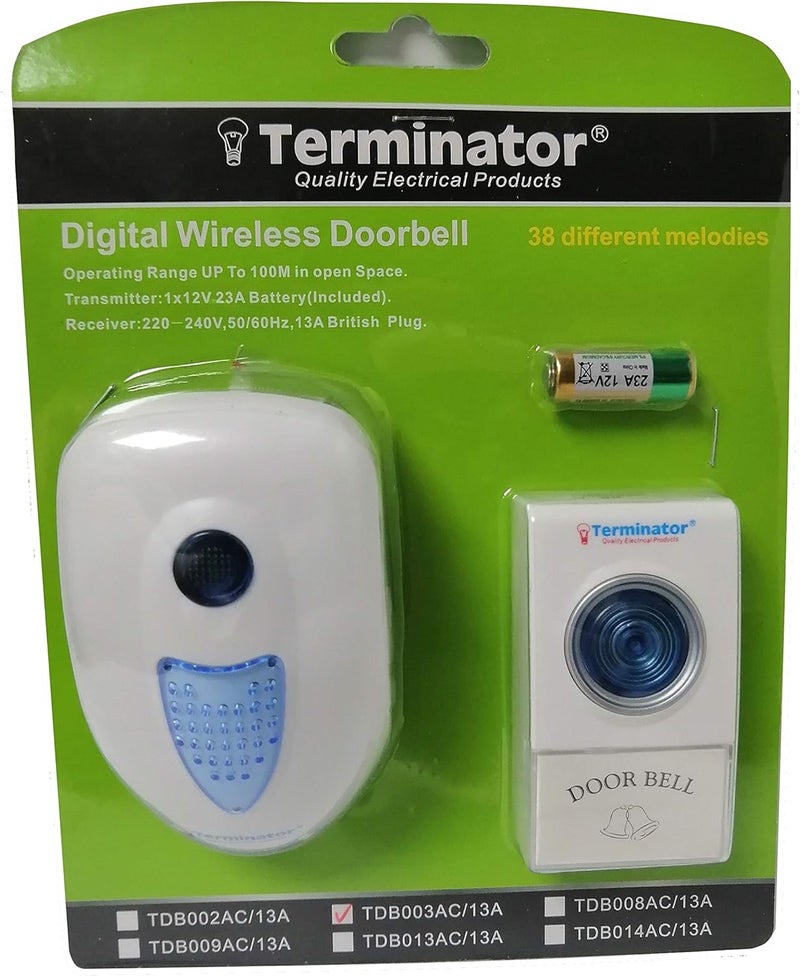 Terminator Digital Wireless Doorbell with 38 Melodies and Volume Control - Image 1