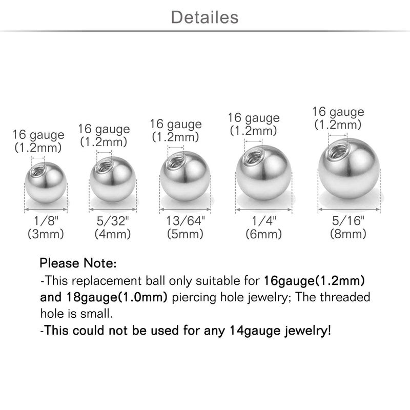 QWALIT 16gauge Stainless Steel Replacement Balls for Lip Studs Labret Earrings Septum Rings Externally Threaded Plastic Balls 3mm - 8mm - Image 4