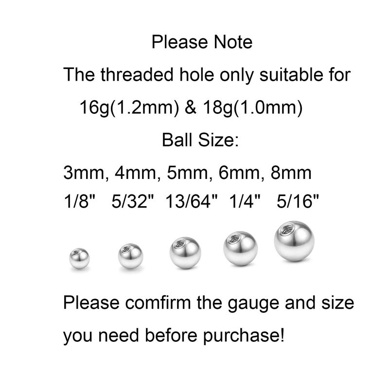 QWALIT 16gauge Stainless Steel Replacement Balls for Lip Studs Labret Earrings Septum Rings Externally Threaded Plastic Balls 3mm - 8mm - Image 2