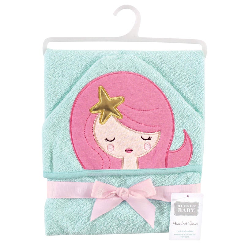Hudson Baby Unisex Baby Cotton Animal Face Hooded Towel, Mermaid, One Size - Image 2