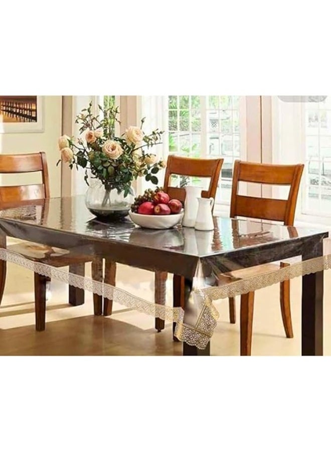 مفرش طاولة مستطيل من الفينيل وبلاستيك PVC عالي التحمل، غطاء طاولة شفاف مقاوم للماء مع حواف مكرمية من الدانتيل، واقي طاولة مستطيل شديد التحمل للمطبخ والمنزل والاماكن الداخلية والخارجية (137 × 183 سم) - Image 1