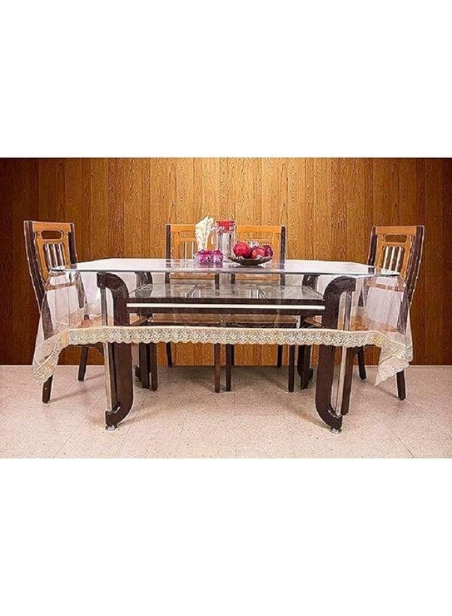 مفرش طاولة مستطيل من الفينيل وبلاستيك PVC عالي التحمل، غطاء طاولة شفاف مقاوم للماء مع حواف مكرمية من الدانتيل، واقي طاولة مستطيل شديد التحمل للمطبخ والمنزل والاماكن الداخلية والخارجية (137 × 183 سم) - Image 2