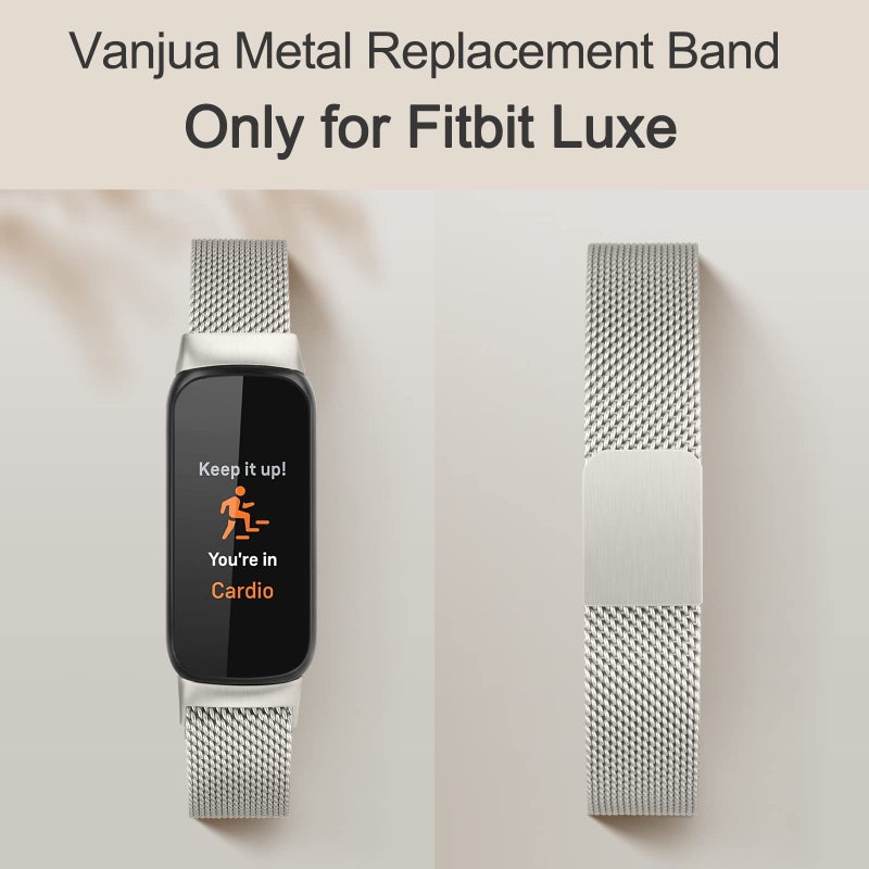Vanjua Metal Band for Fitbit Luxe Bands Women Men, Stainless Steel Mesh Loop Adjustable Magnetic Wristband Replacement Strap Compatible with Fitbit Luxe Fitness and Wellness Tracker (Starlight) - Image 2