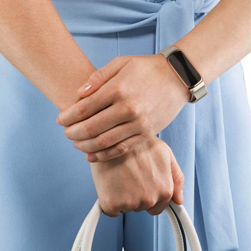 Vanjua Metal Band for Fitbit Luxe Bands Women Men, Stainless Steel Mesh Loop Adjustable Magnetic Wristband Replacement Strap Compatible with Fitbit Luxe Fitness and Wellness Tracker (Starlight) - Image 5