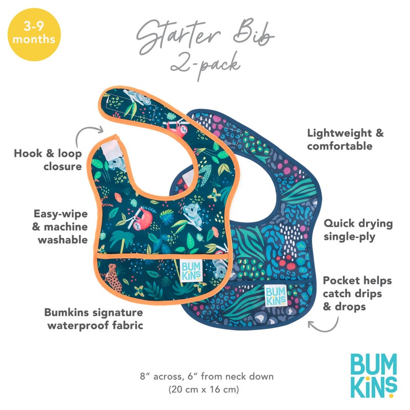 Bumkins Bibs, for Baby Girl or Boy, Infant 3-9 Months,Essential Must Have for Eating, Feeding, Baby Led Weaning, Mess Saving Waterproof Soft Fabric, Starter Bib 2-pk Jungle and Animal - Image 5