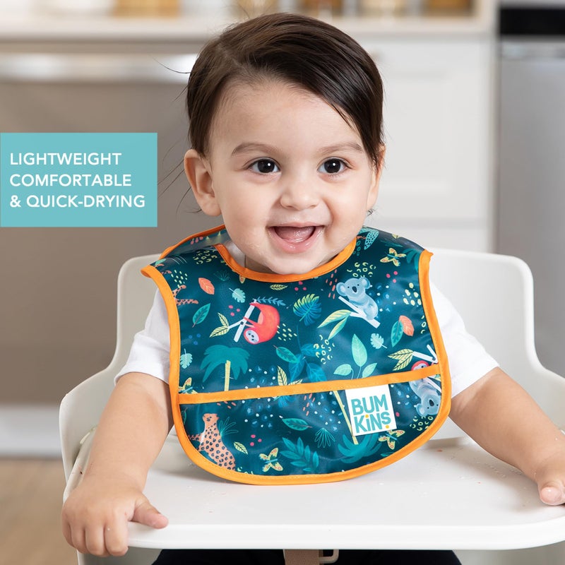 Bumkins Bibs, for Baby Girl or Boy, Infant 3-9 Months,Essential Must Have for Eating, Feeding, Baby Led Weaning, Mess Saving Waterproof Soft Fabric, Starter Bib 2-pk Jungle and Animal - Image 4