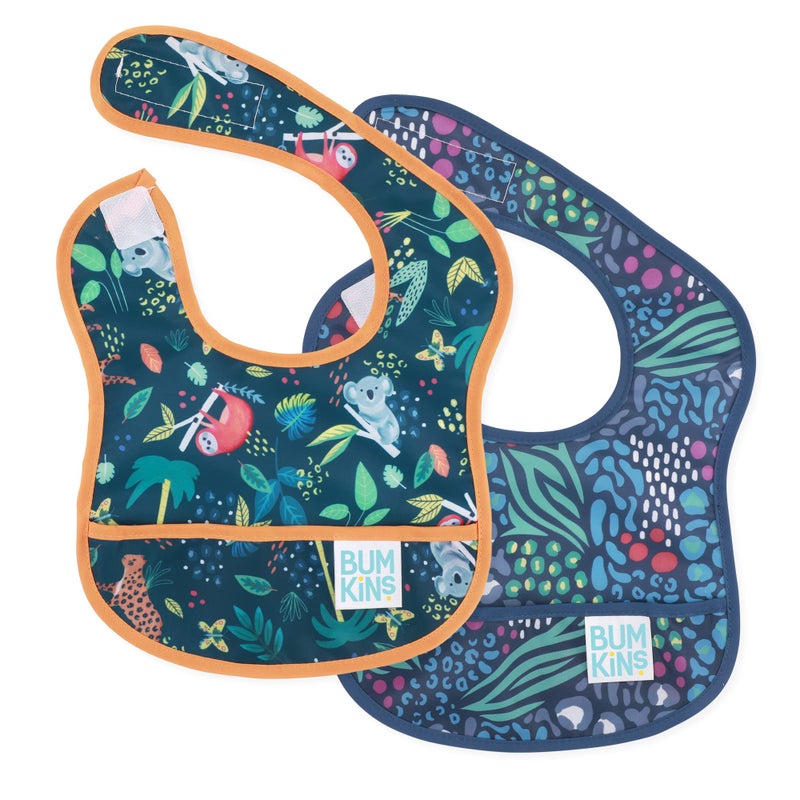 Bumkins Bibs, for Baby Girl or Boy, Infant 3-9 Months,Essential Must Have for Eating, Feeding, Baby Led Weaning, Mess Saving Waterproof Soft Fabric, Starter Bib 2-pk Jungle and Animal - Image 1