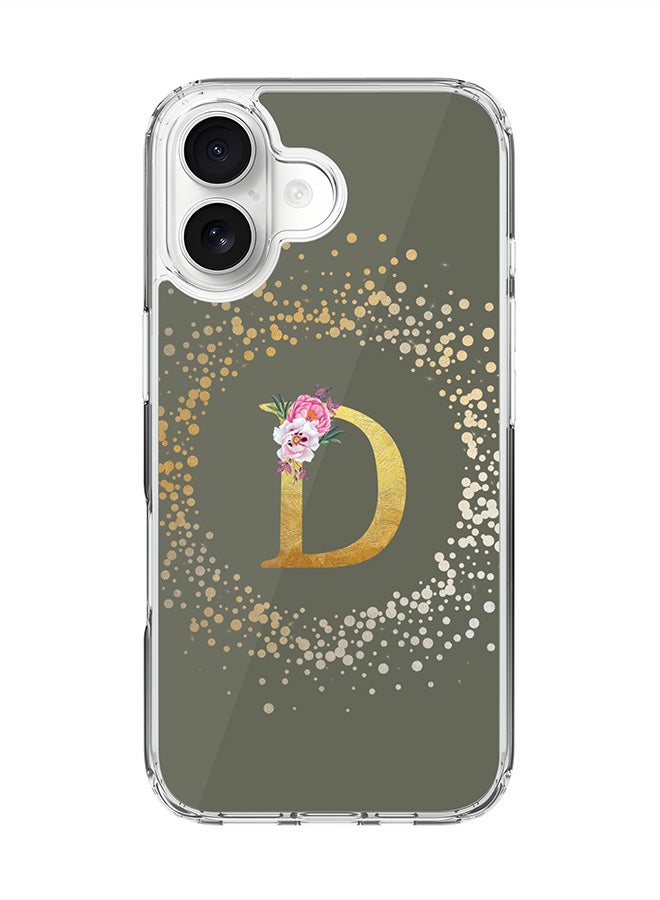 Stylizedd Classic Clear MagSafe Case for iPhone 17 , Hybrid Soft Case Flexible Edges Anti Drop TPU PC Gel Thin Transparent Cover [ Designed for iPhone 17 ] - Custom Monogram Initial Letter Floral Pattern Alphabet - D  (Olive Green )