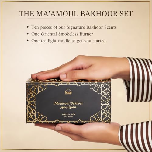 DUKHNI Maamoul Bakhoor Variety Box & Burner by Dukhni | Discovery Kit, Gift Set, Diwali Décor & Festive Gift | Authentic Assorted Oud Incense | 10 pcs Bakhoor | Ideal Diwali Gift for Family - Image 3