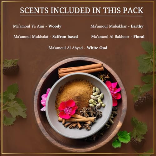 DUKHNI Maamoul Bakhoor Variety Box & Burner by Dukhni | Discovery Kit, Gift Set, Diwali Décor & Festive Gift | Authentic Assorted Oud Incense | 10 pcs Bakhoor | Ideal Diwali Gift for Family - Image 4