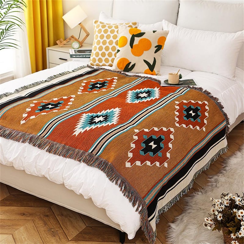 Homesy Boho Throw Blankets Southwestern Bed Throws Cover Reversible Green Aztec Southwest Blanket for Couch Chair Sofa Home Outdoor Beach Car Tent Travel Camping 51"x63" - Image 4