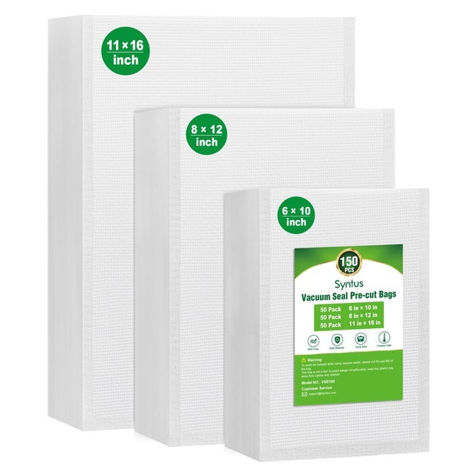 VACUUM SEALER BAGS 150 GALLON 11 X 16 AND QUART 8 X 12 AND PINT 6 X 10 COMMERCIAL GRADE PRECUT BAG BPA FREE FOOD VAC BAGS FOR STORAGE MEAL PREP OR SOUS VIDE