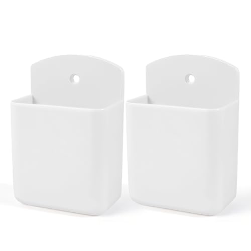 AUGHOA 2 Pack White Remote Control Holder, Self adhesive Wall Mount Storage Box for TV and Air Conditioner Remote Controls, Pen Holder Organizers and Accessories for Home Office School - Image 1