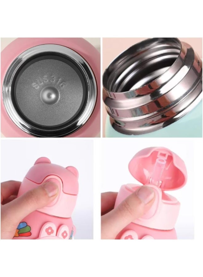 زجاجة ماء حافظة للحرارة للأطفال بتصميم جذاب سعة 450~500 ML ، مع حزام كتف ، من الفولاذ المقاوم للصدأ لطيف للأولاد والبنات ، حافظة للمشروبات الساخنة والباردة للأطفال في المدارس ( متعددة الألوان ) - Image 3