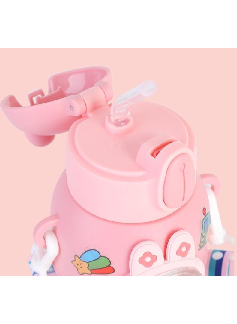 زجاجة ماء حافظة للحرارة للأطفال بتصميم جذاب سعة 450~500 ML ، مع حزام كتف ، من الفولاذ المقاوم للصدأ لطيف للأولاد والبنات ، حافظة للمشروبات الساخنة والباردة للأطفال في المدارس ( متعددة الألوان ) - Image 5